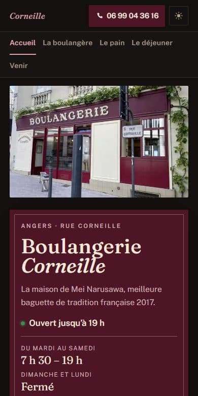 Maquette du site de Boulangerie Corneille, commerce de proximité à Angers