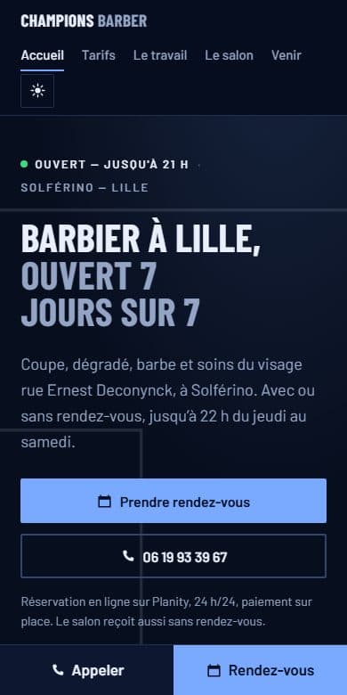 Maquette du site de Champions Barber, salon de coiffure à Lille