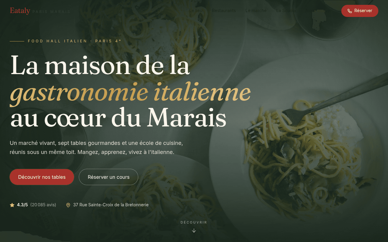Site internet réalisé pour Eataly Paris Marais, restaurant