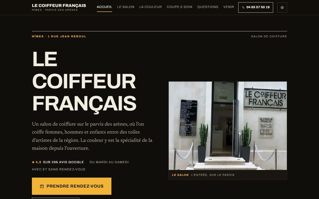 Maquette du site de Le Coiffeur Français, salon de coiffure à Nîmes