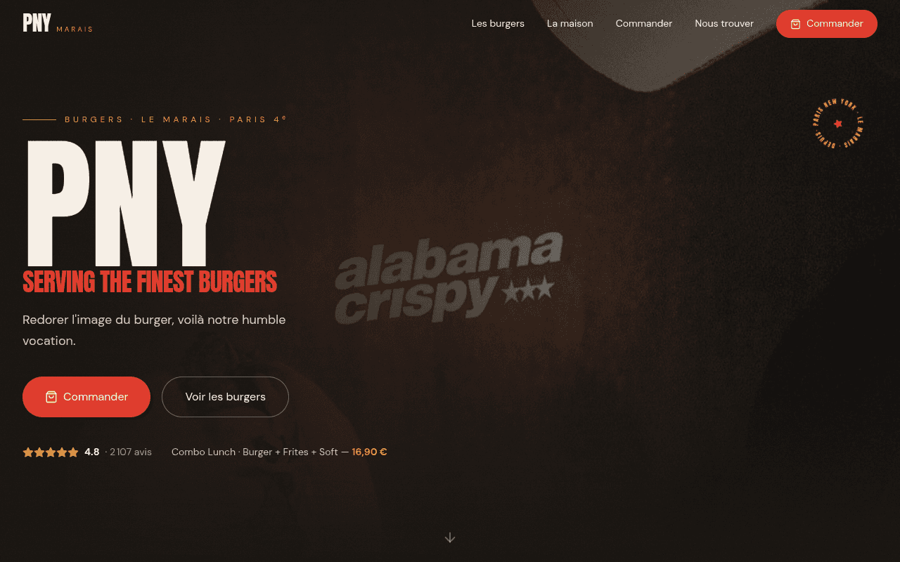 Site internet réalisé pour PNY Marais, restaurant